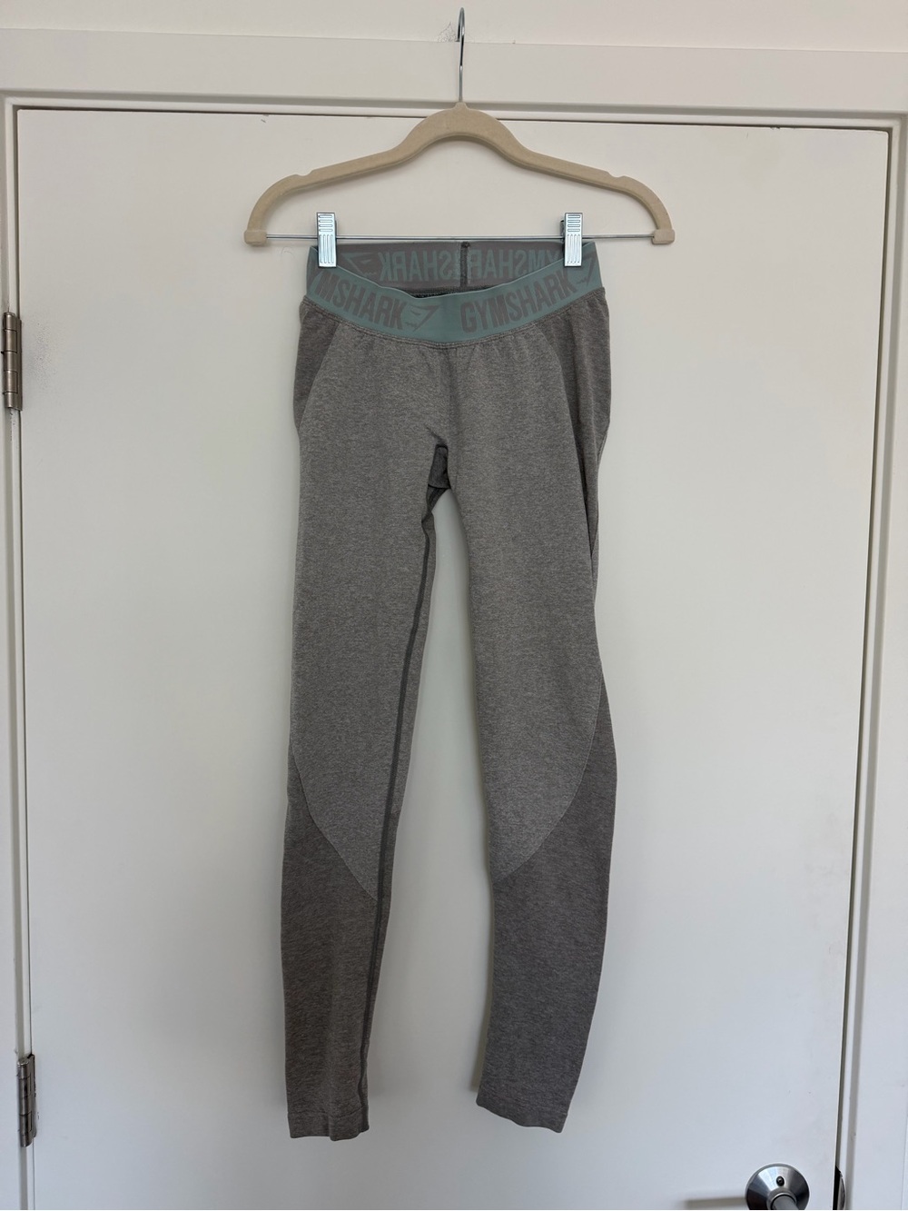 Gymshark Gray Leggings with Teal Logo Waistband